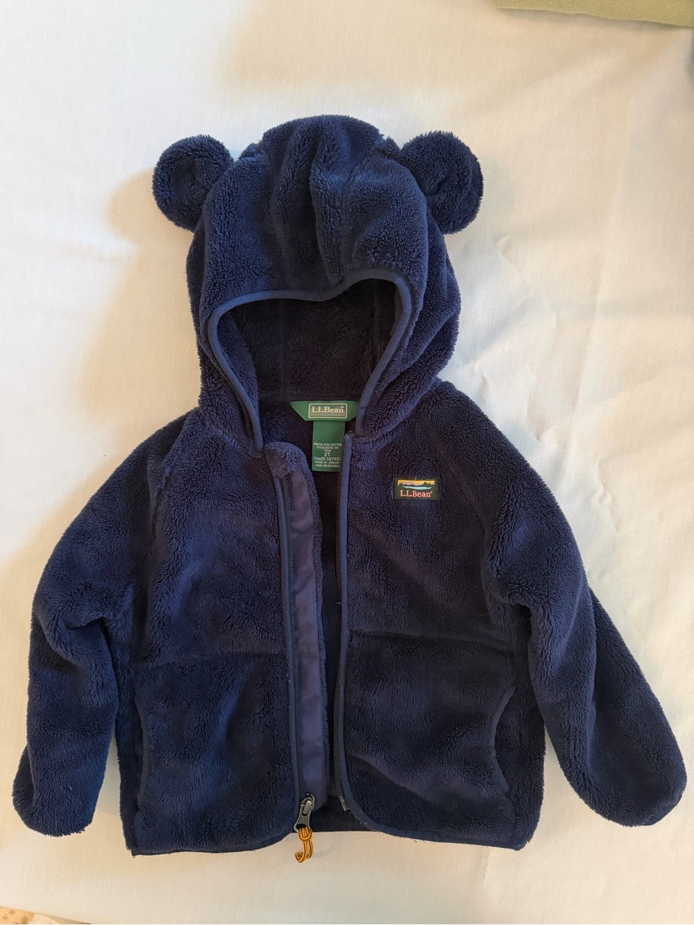 L.L. Bean Navy Plush Teddy-Hood Kids Fleece Jacket with Ears